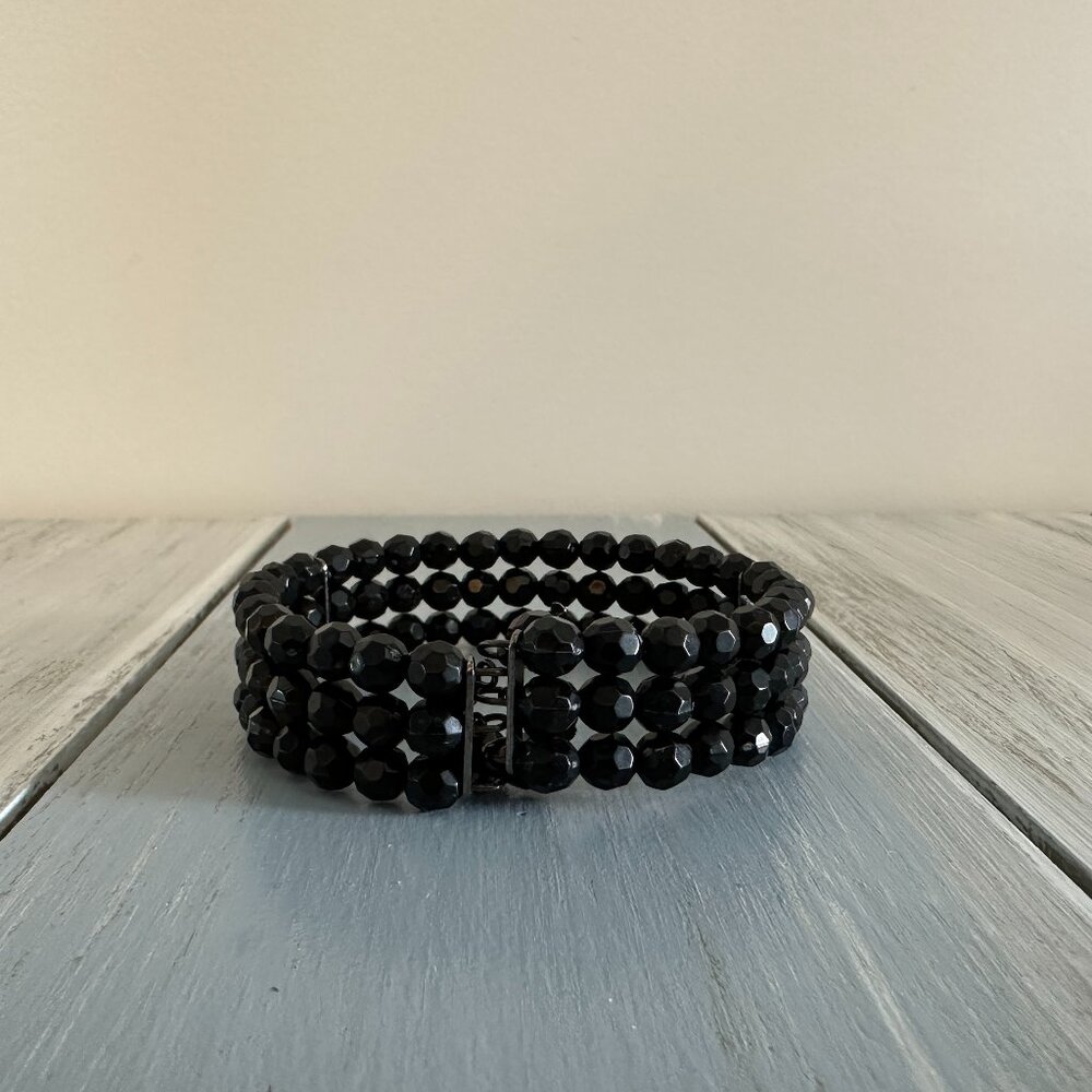 Fabulous Vintage Wire Cuff Bracelet w Black Faceted Beads